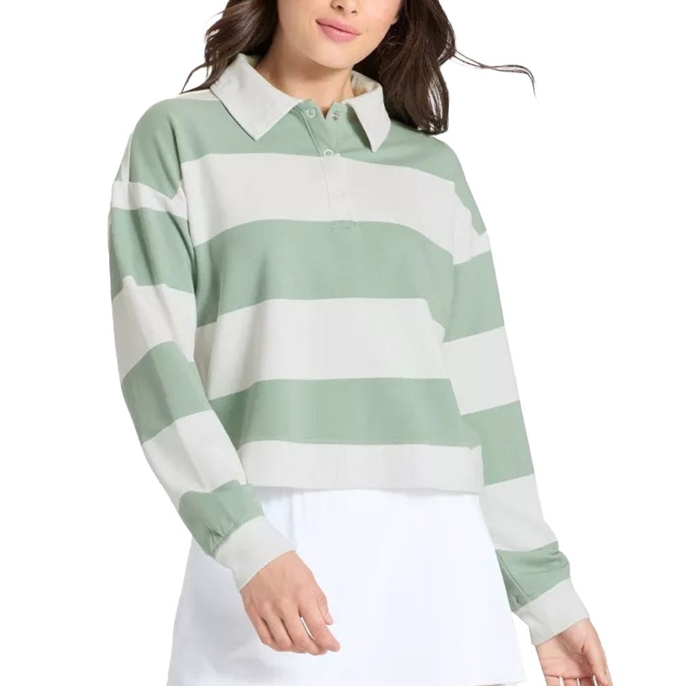 All-In-Motion Modal French Terry Polo Sage Green Stripe Sz  XXL Hip Length NWT